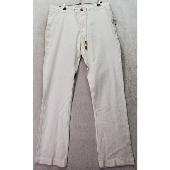 Rainforest Pants Womens Size 34 White Linen Flat Front Slash Pockets Drawstring - Picture 1 of 8